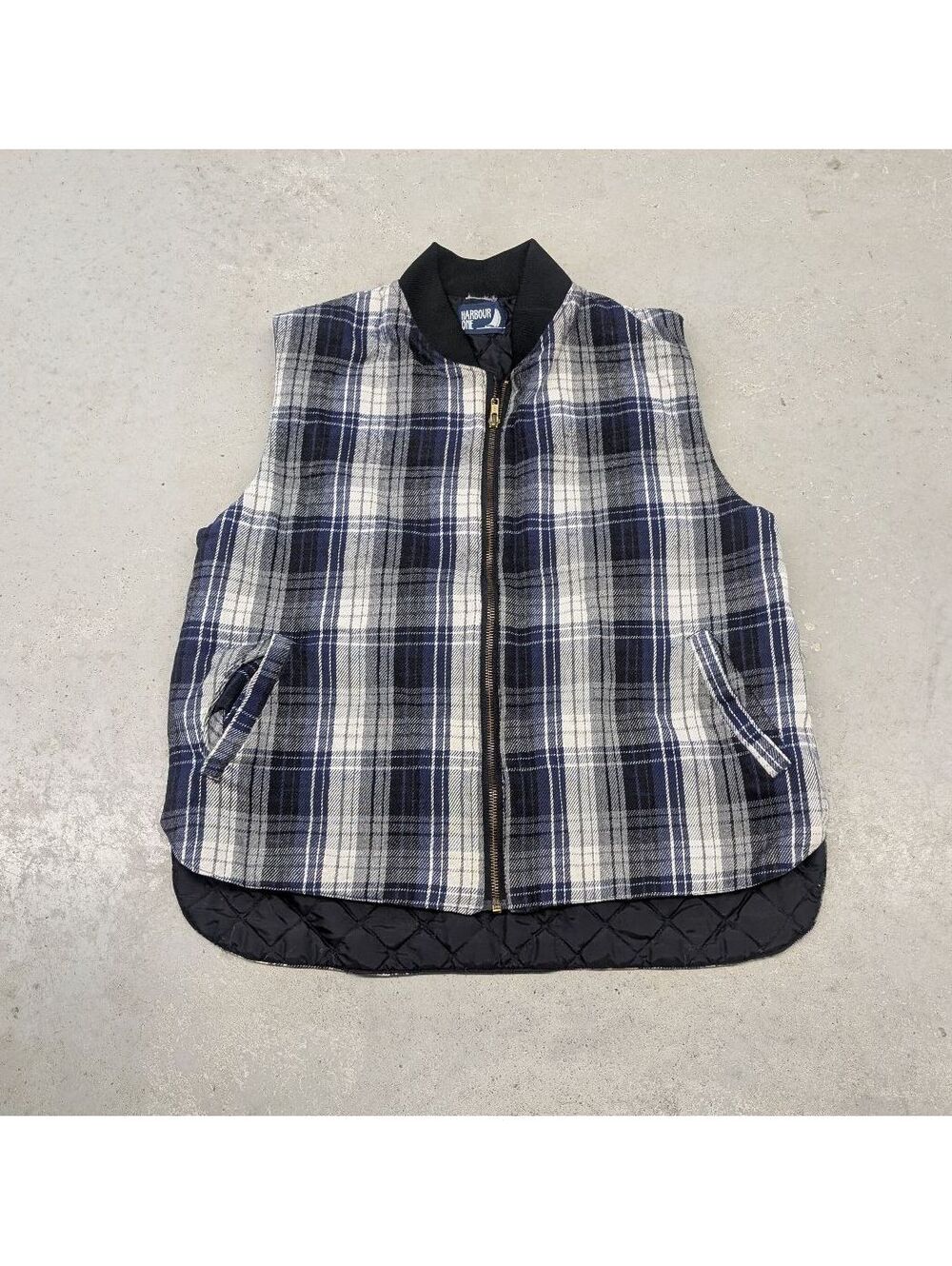 Vintage 90s Blue and Black Plaid Lined Flannel Vest